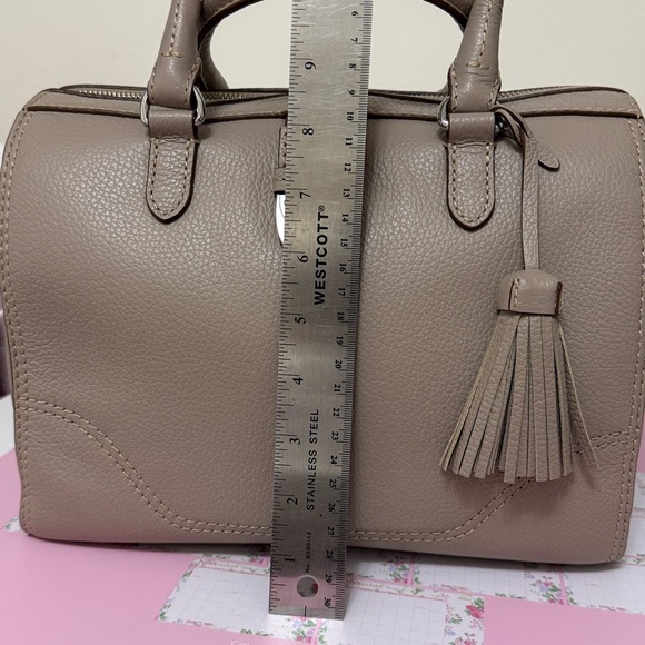 Ralph Lauren Taupe Leather Satchel Handbag with Tassel - Picture 11 of 12